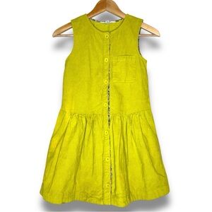 Mini Boden Lime Green Corduroy Button Through Pinafore‎ Dress Size 9-10 Years